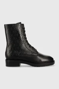 Členkové topánky Calvin Klein Rubber Sole Combat Boot dámske, čierna farba, na plochom podpätku, #5137377