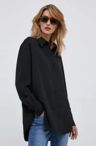 Košeľa Calvin Klein dámska, čierna farba, voľný strih, s klasickým golierom #8919991