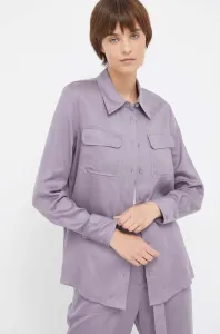 Košeľa Calvin Klein dámska, fialová farba, regular, s klasickým golierom