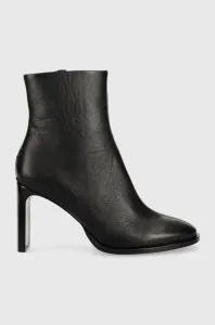 Kožené členkové topánky Calvin Klein Curved Stil Ankle Boot 80 dámske, čierna farba, na podpätku, #7398464