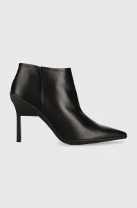 Kožené členkové topánky Calvin Klein WRAP STILETTO ANKLE dámske, čierna farba, na vysokom podpätku, HW0HW01600