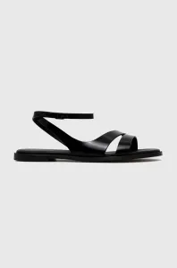 Kožené sandále Calvin Klein ALMOND SANDAL dámske, čierna farba, HW0HW01463