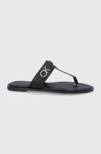 Kožené sandále Calvin Klein dámske, čierna farba, na plochom podpätku #7566234