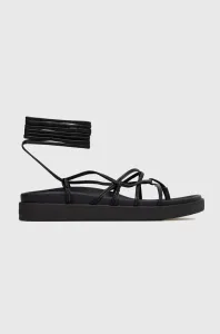 Kožené sandále Calvin Klein ERGO STRAP SANDAL dámske, čierna farba, na platforme, HW0HW01501