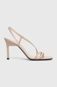 Kožené sandále Calvin Klein GEO STILETTO ASY SAN béžová farba, HW0HW01609