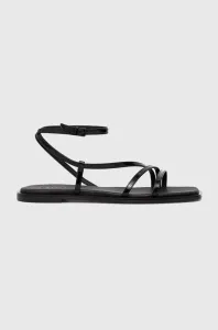 Kožené sandále Calvin Klein SQUARED SANDAL dámske, čierna farba, HW0HW01603 #8735622