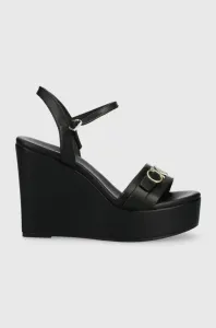Kožené sandále Calvin Klein WEDGE 70HH W/HW dámske, čierna farba, na kline, HW0HW01485 #7437662