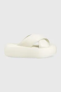 Kožené šľapky Calvin Klein BUBBLE SLIDE - PAT dámske, biela farba, na platforme, HW0HW01469 #6980539