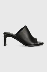 Kožené šľapky Calvin Klein CURVED STILETTO MULE dámske, čierna farba, na podpätku, HW0HW01628