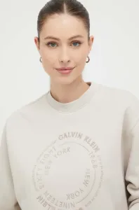 Mikina Calvin Klein dámska, béžová farba, s nášivkou