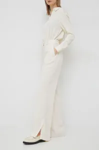 Nohavice Calvin Klein dámske, béžová farba, rovné, vysoký pás #6260665