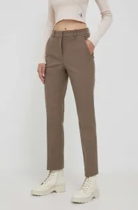Nohavice Calvin Klein dámske, šedá farba, cigaretový strih, vysoký pás #8736779