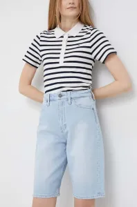 Rifľové krátke nohavice Calvin Klein dámske, jednofarebné, vysoký pás #8676373