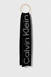 Šál s prímesou vlny Calvin Klein čierna farba, vzorovaný #8753136