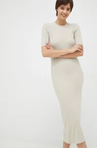 Šaty Calvin Klein béžová farba, midi, priliehavá #7559159
