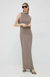 Šaty Calvin Klein hnedá farba, maxi, rovný strih #6814523