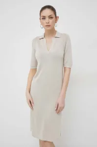 Šaty s prímesou vlny Calvin Klein béžová farba, mini, priliehavá