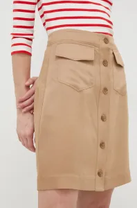 Sukňa s prímesou ľanu Calvin Klein hnedá farba, mini, rovný strih