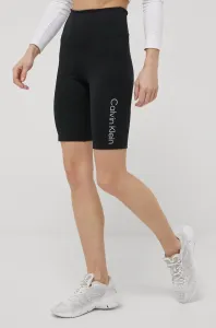 Tréningové šortky Calvin Klein Performance Ck Essentials dámske, čierna farba, s potlačou, vysoký pás