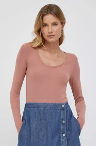 Tričko s dlhým rukávom Calvin Klein dámsky, hnedá farba