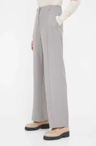 Vlnené nohavice Calvin Klein šedá farba, rovné, vysoký pás #8740517