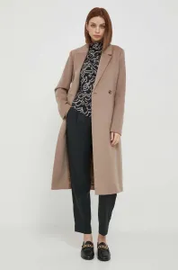 Vlnený kabát Calvin Klein béžová farba, prechodný, dvojradový #9081817