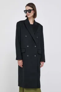 Vlnený kabát Calvin Klein čierna farba, prechodný, dvojradový #8753062