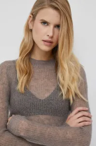 Vlnený sveter Calvin Klein dámsky, šedá farba, tenký, s polorolákom #7007937