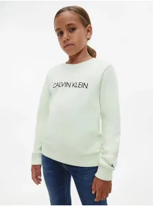 Detská bavlnená mikina Calvin Klein Jeans zelená farba, jednofarebná