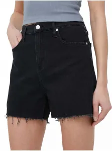 Rifľové krátke nohavice Calvin Klein Jeans dámske, čierna farba, jednofarebné, vysoký pás #6068132