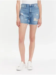 Rifľové krátke nohavice Calvin Klein Jeans dámske, jednofarebné, vysoký pás #6262978