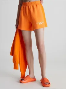 Šortky Calvin Klein Jeans dámske, oranžová farba, s nášivkou, vysoký pás #4982004