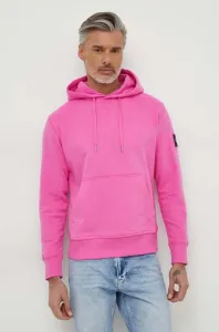 Bavlnená mikina Calvin Klein Jeans pánska, ružová farba, s kapucňou, s nášivkou