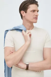 Bavlnené tričko Calvin Klein Jeans béžová farba, s nášivkou