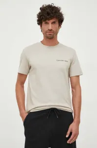 Bavlnené tričko Calvin Klein Jeans béžová farba, s nášivkou #8764306