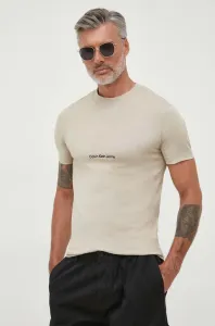 Bavlnené tričko Calvin Klein Jeans béžová farba, s nášivkou #8478816