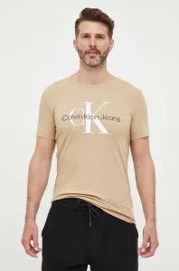 Bavlnené tričko Calvin Klein Jeans pánsky, béžová farba, s potlačou #8864411