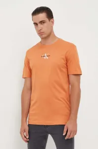 Bavlnené tričko Calvin Klein Jeans oranžová farba, s potlačou