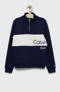 Detská bavlnená mikina Calvin Klein Jeans tmavomodrá farba, s potlačou #246250