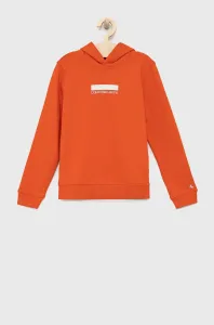 Detská mikina Calvin Klein Jeans oranžová farba, s kapucňou, jednofarebná #2566417