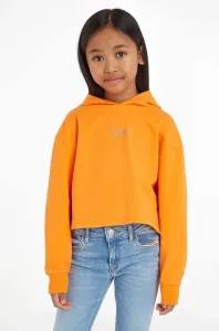 Detská mikina Calvin Klein Jeans oranžová farba, s kapucňou, s potlačou #9222004