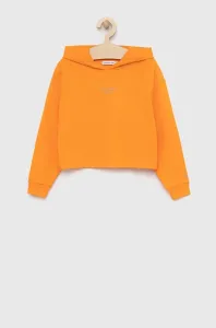 Detská mikina Calvin Klein Jeans oranžová farba, s kapucňou, s potlačou #8676036