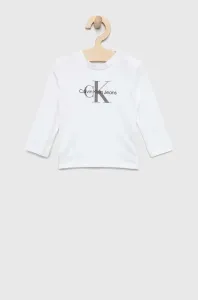 Detské tričko s dlhým rukávom Calvin Klein Jeans biela farba, s potlačou
