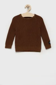 Detský bavlnený sveter Calvin Klein Jeans hnedá farba, tenký