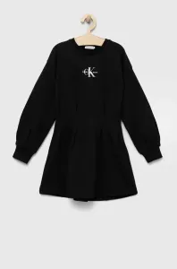 Dievčenské bavlnené šaty Calvin Klein Jeans čierna farba, mini, rovný strih