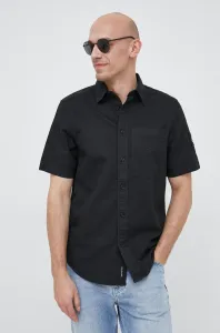 Košeľa s prímesou ľanu Calvin Klein Jeans čierna farba, regular, s klasickým golierom