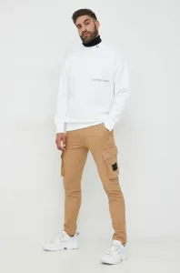Mikina Calvin Klein Jeans pánska, biela farba, s kapucňou, s potlačou #4224418