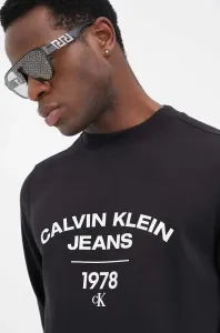 Mikina Calvin Klein Jeans pánska, čierna farba, s potlačou