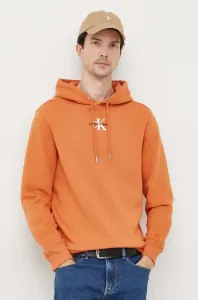 Mikina Calvin Klein Jeans pánska, oranžová farba, s kapucňou, s nášivkou