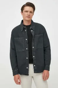 Rifľová košeľa Calvin Klein Jeans pánska, čierna farba, regular, s klasickým golierom